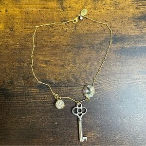 Maximal Art Gold Necklace with Key and Stone Charms Vintage 16 Inch